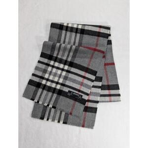V. Fraas Soft Cashmink Scarf Grey Black Red Plaid Germany 12" x 72"
